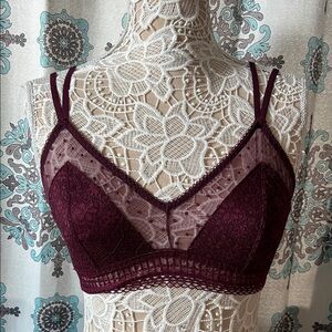 Victorias Secret Elegant Lace Bralette Burgundy Large